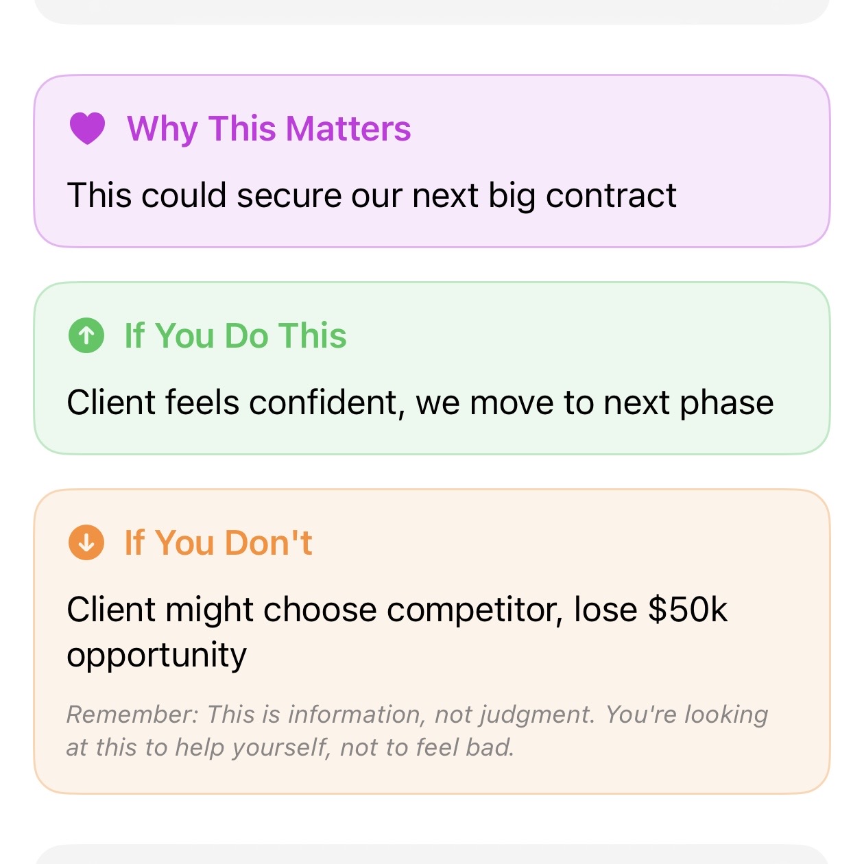 Task detail showing consequence questions
