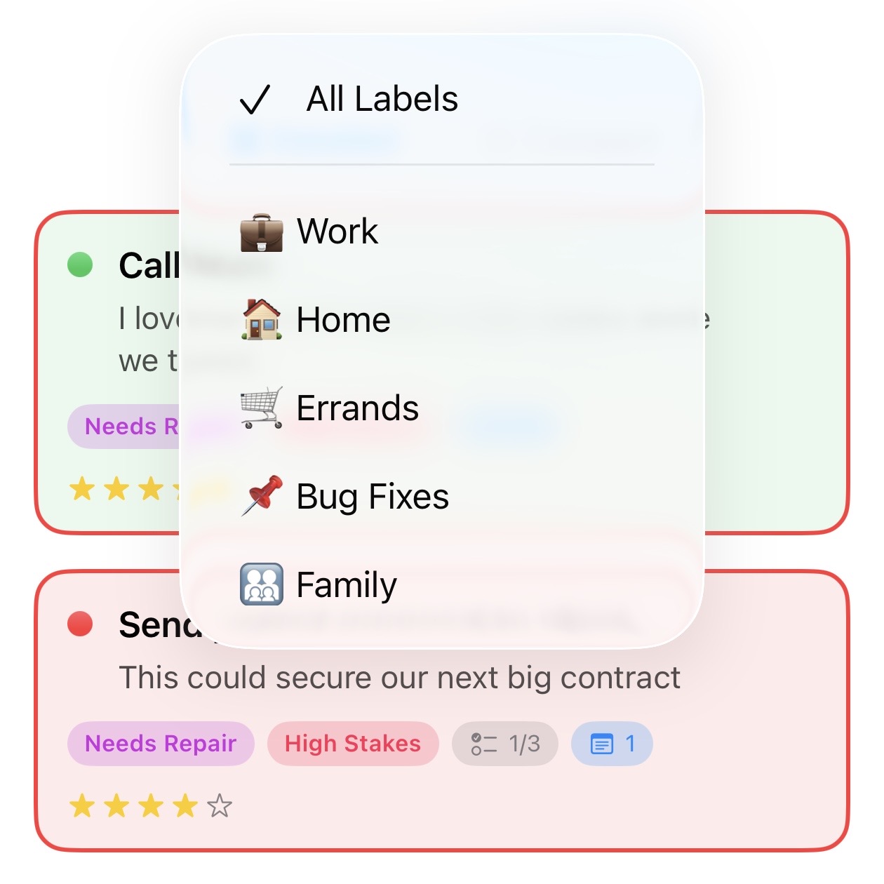Labels management and filtering
