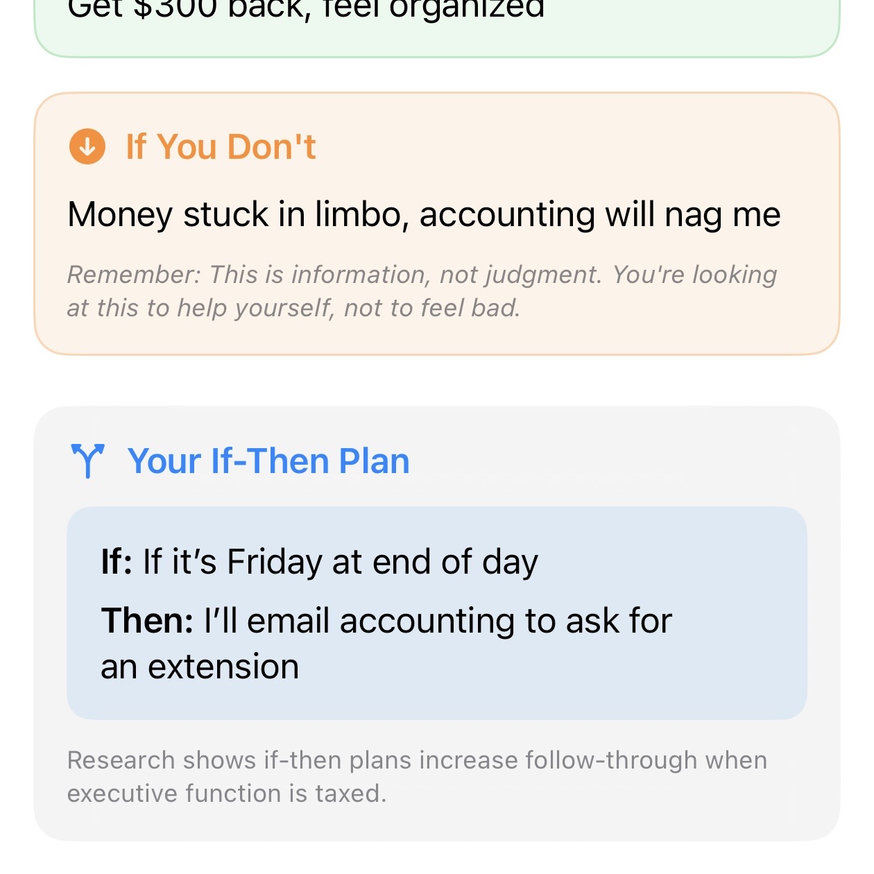 If-then plan creation interface