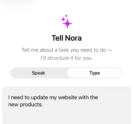 Nora Assistant generating a task with suggested subtasks