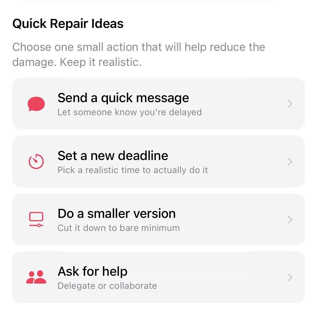 Repair plan creation view